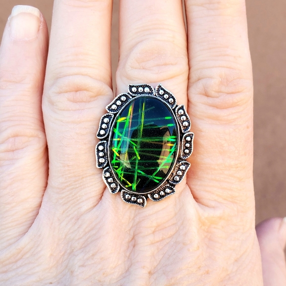 New Unique Dichroic Glass 925 Silver Ring. - Picture 12 of 16
